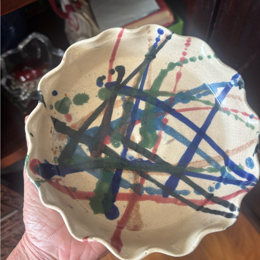 Blue and Green Abstract Ceramic Plate
